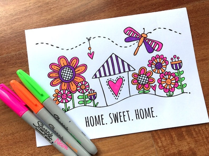 Home Sweet Home Colouring Page Instant Digital Download Original Doodle Design image 3