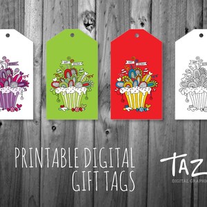 PRINTABLE Birthday Cupcake Gift Tags Instant Digital Download to Print at Home Original Design image 1