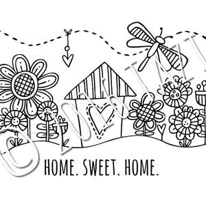 Home Sweet Home Colouring Page Instant Digital Download Original Doodle Design image 4