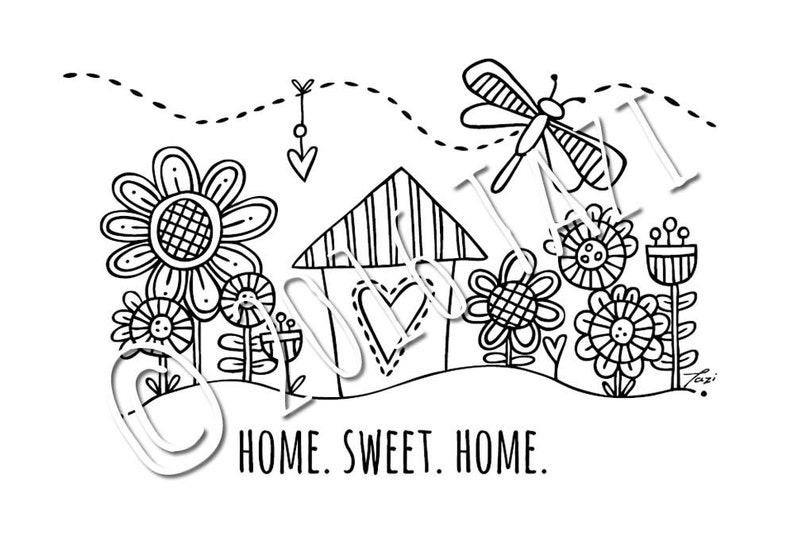 Home Sweet Home Colouring Page Instant Digital Download Original Doodle Design image 4