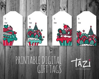 PRINTABLE Christmas Gift Tags | Instant Digital Download to Print at Home | Full Colour Original Design