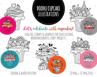 Set of Cupcakes | Digital Stamps & Clip Art | Instant Digital Download | Original Illustrations
