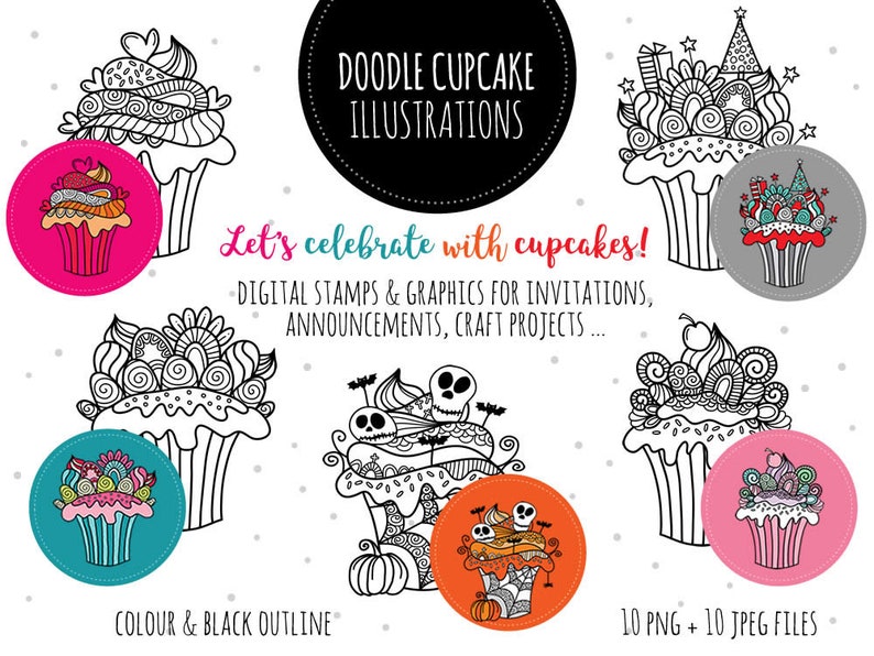 Set of Cupcakes Digital Stamps & Clip Art Instant Digital Download ...