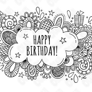 Happy Birthday Colouring Page & Folded Card Instant Digital Download ...