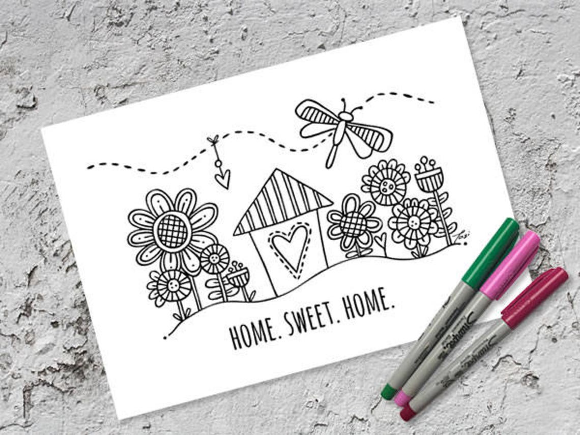 Home Sweet Home Colouring Page | Instant Digital Download | Original ...