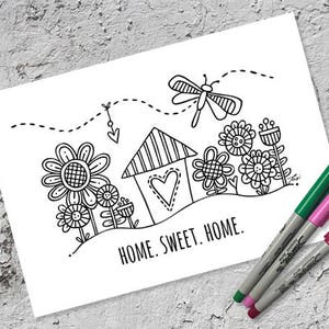 Home Sweet Home Colouring Page Instant Digital Download Original Doodle Design image 2