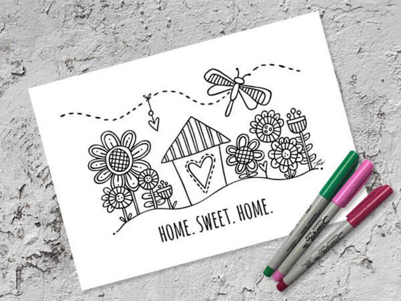 Home Sweet Home Colouring Page Instant Digital Download Original Doodle Design image 2