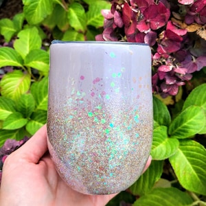 Glitter ombre insulated wine glass / stemless wine glass / glitter wine tumbler / personalized wine glass