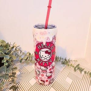 Anime inspired cat tumbler / drip tumbler/ kitty inspired tumbler / hello coffee/ glitter drip tumbler