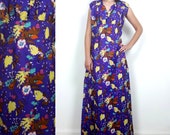 vintage 70s Full Length Maxi Floral dress S M