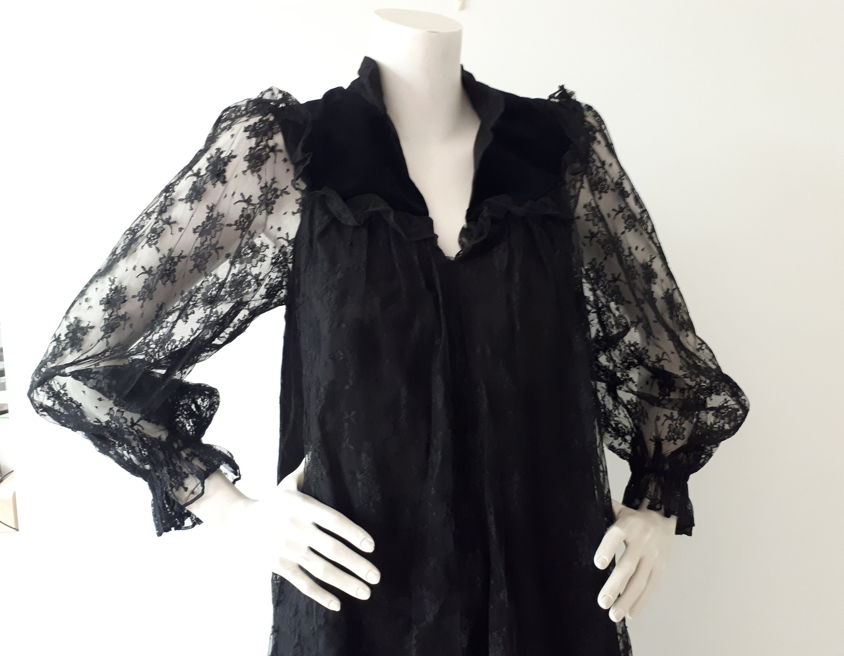 Image of Vintage Jake London Black Lace Ruffle Dress S M Goth