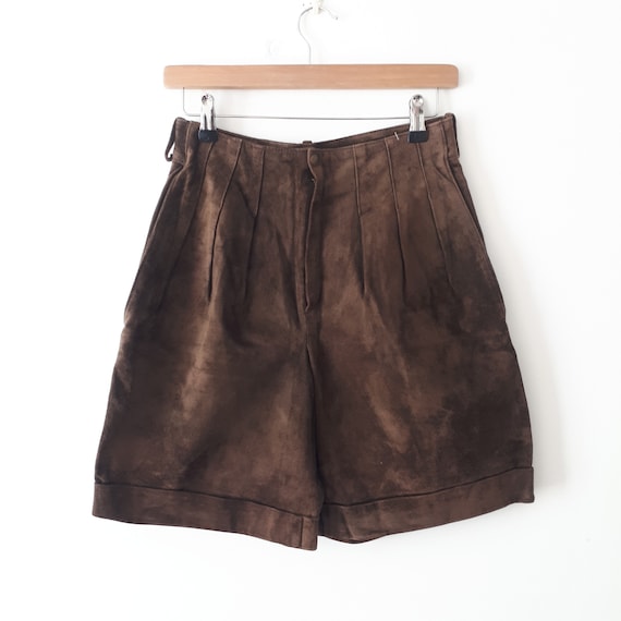 vintage 70s 80s Brown Suede Leather pleated shorts