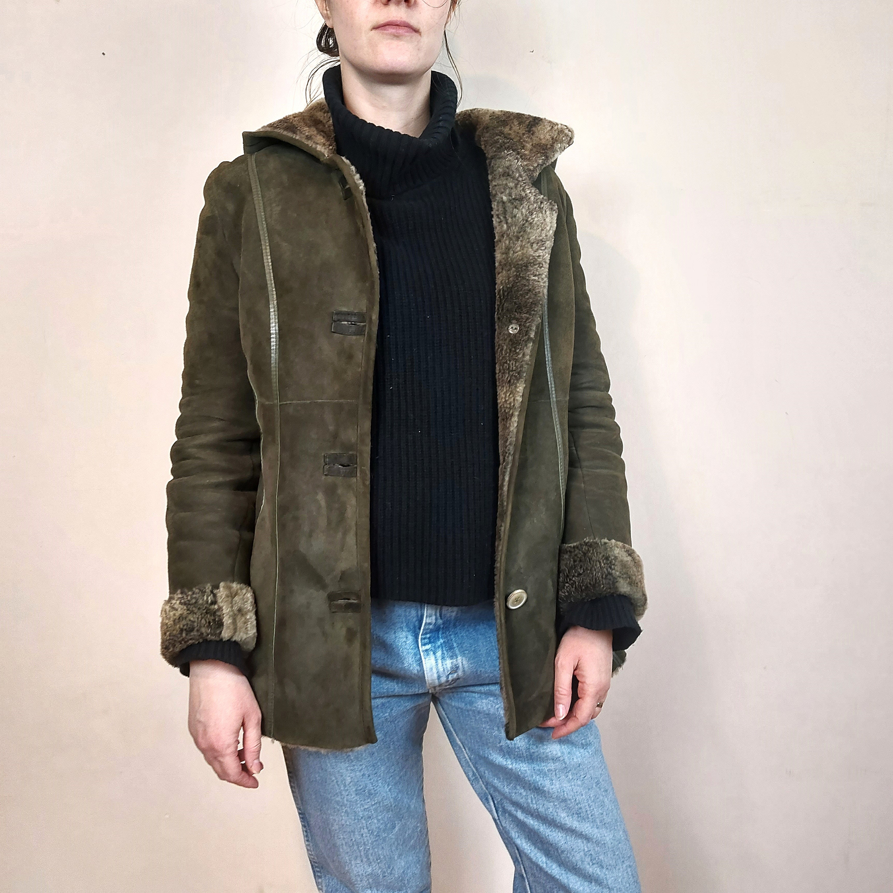 Khaki Green Sheepskin Coat Jenny Womens Olive Green Shearling Leather Jacket NYC Jackets