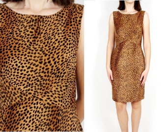 MOSCHINO vtg Cheetah Animal Print faux fur fitted dress S M