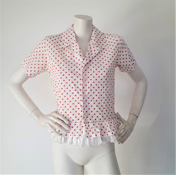 polka dot ruffle blouse