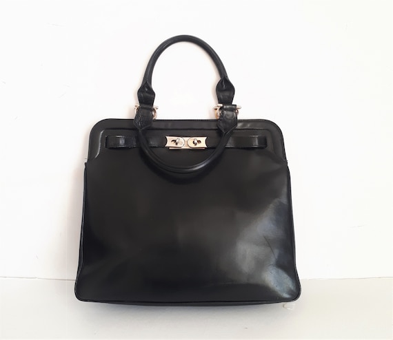 vintage 60s black Smooth leather Kelly top handle