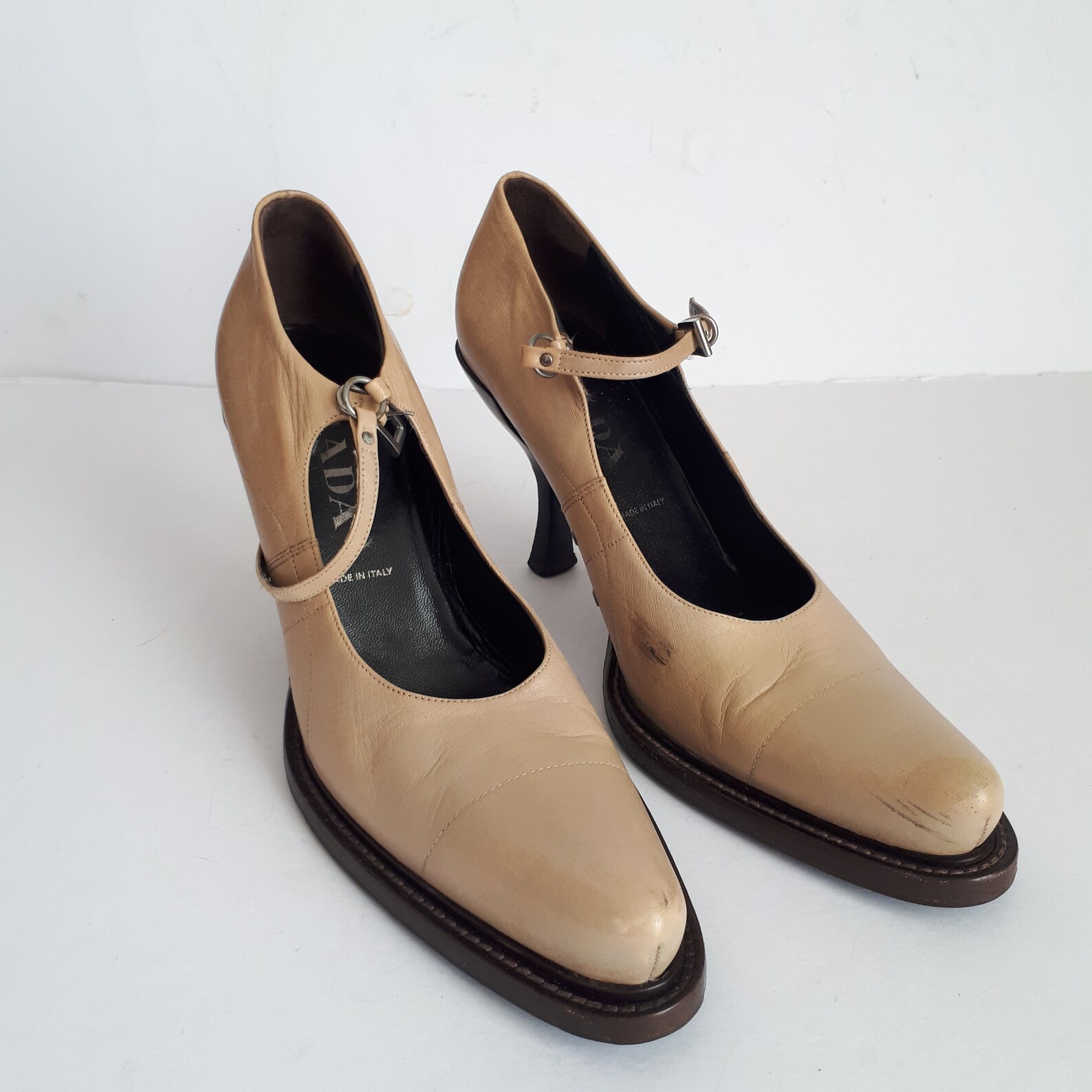 PRADA vintage 90s Beige Leather Mary Jane Heels Pumps 38 | Etsy