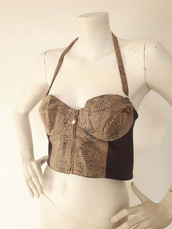 vintage 80s 90s DINO'Z reptile leather bustier hal