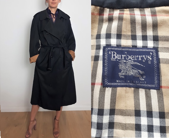 BURBERRY vintage black trench mac coat with belt L