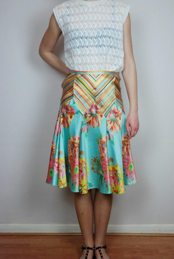 vintage KENZO floral satin bias cut panel midi ski
