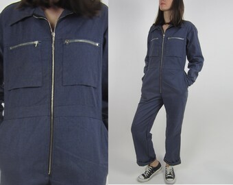 vtg Blue Denim Workwear Overalls Jumpsuit Boiler Suit