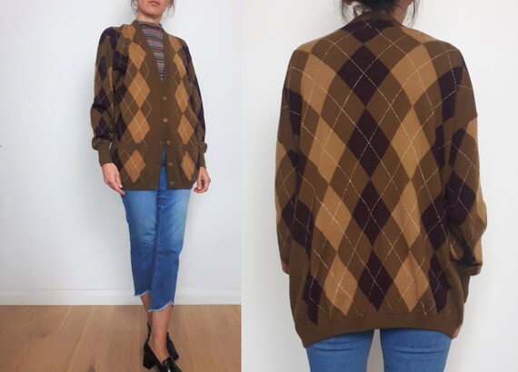 vintage ESCADA 80s 90s Argyle knitted wool cardiga