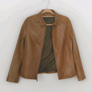 vintage 90s brown tan leather jacket M L