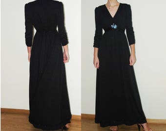vintage 1970's Maxi Full Length LBD evening dress S M
