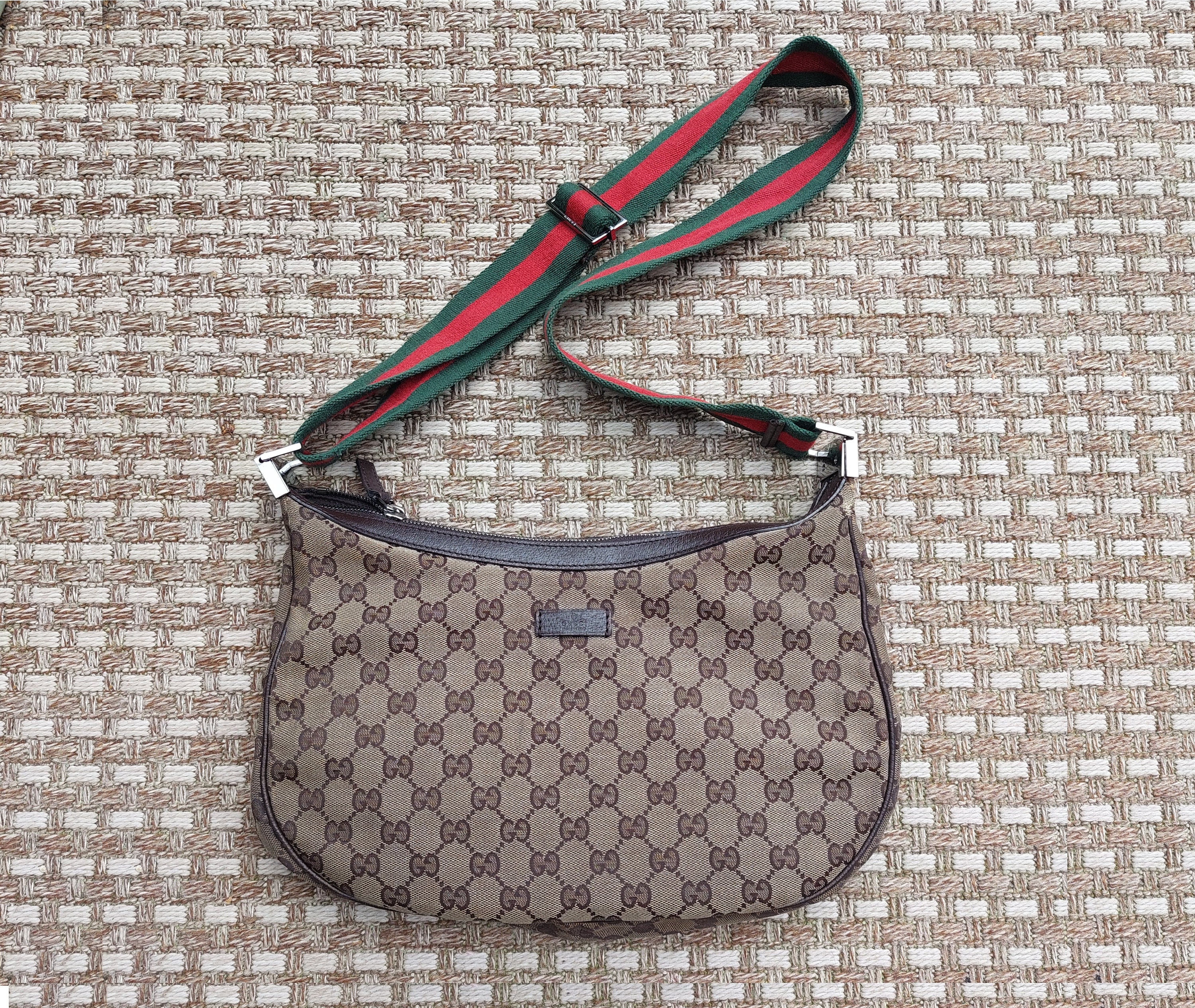Gucci Vintage Sherry Line PVC Leather Shoulder Bag Brown 18x24x9cm Free  Shipping 
