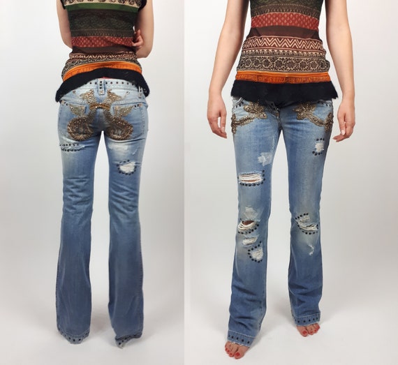 DOLCE GABBANA D&G 90s 00s embellished Ripped ow cu