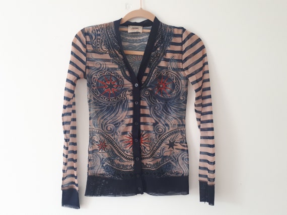 vintage Jean Paul GAULTIER sheer mesh printed top