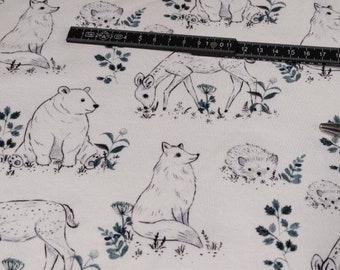 Jersey fabric forest animals wild animals forest dwellers from the fabric dealers with a heart