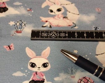 Jersey fabric rabbits & clouds – cotton jersey | moon, stars, hot air balloon – bi-elastic, 150 cm width