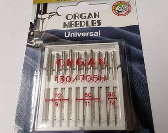 Organ needles universal 10 pieces in hardcase 70/9 + 80/11 + 90/17 130/705H organ needles