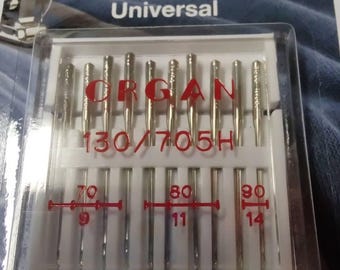 Organ needles universal 10 pieces in hardcase 70/9 + 80/11 + 90/17 130/705H organ needles