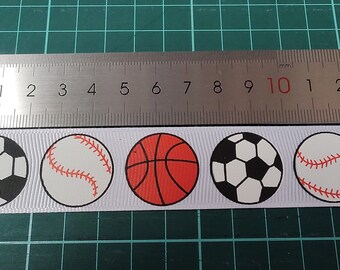 1.00 m grosgrain ribbon white, football, basketball, baseball 26 mm wide, for tournaments, decoration, for children, key chains, etc. Balls, ball sports