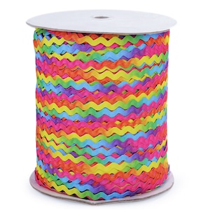 May include: A spool of rainbow colored wavy trim. The trim is made of a soft, flexible material and is perfect for adding a touch of color and whimsy to any project.