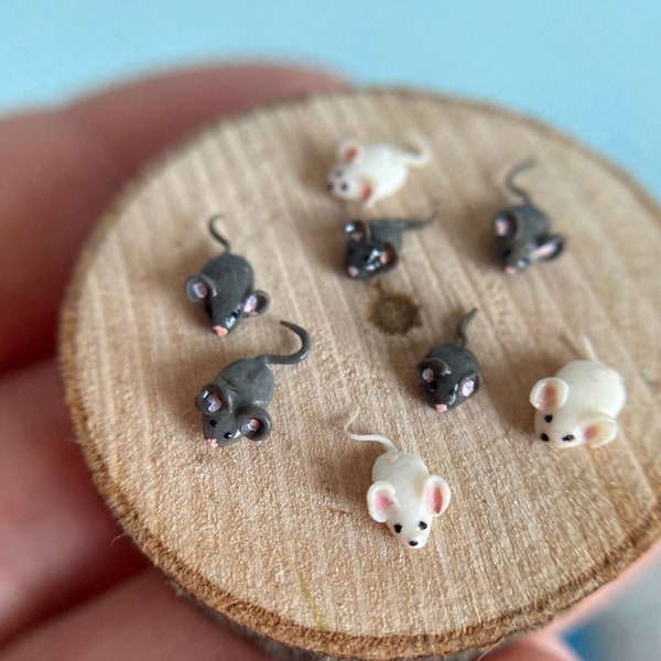 Micro miniature mouse. Dollhouse tiny toy. Gray mouse made of polymer clay