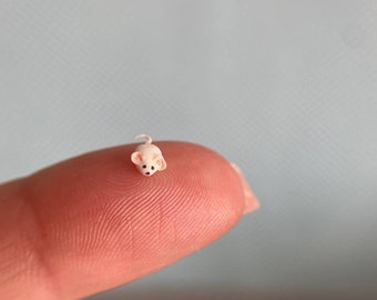 Micro miniature mouse. Dollhouse tiny toy. Gray mouse made of polymer clay