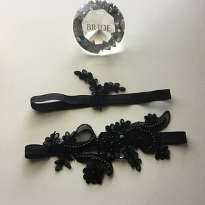 Black Lace garter, Garter ,Black Wedding, Wedding Garter,Plus Size Bride,Bridal ,Black Theme Wedding, Sexy Lace Garter,Beaded Black Laces