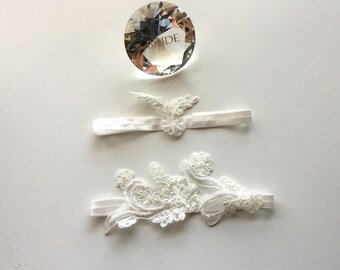 Ivory Lace Wedding Garter: Rhinestone Beaded Bridal Garter