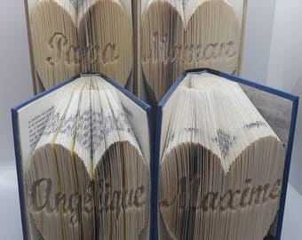 Pack of 4 books folded heart personalized name