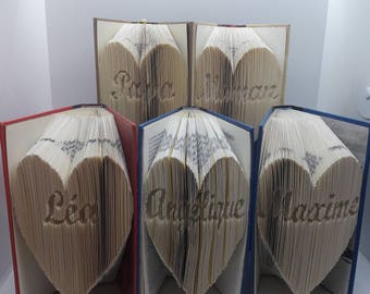 Pack of 5 books folded heart personalized name