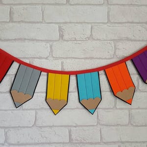 Pencil Bunting for Children~Playroom Decoration~Nursery Decor~Classroom Decoration~School Bunting~Rainbow Pencil Banner~Stationary Garland