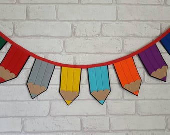 Pencil Bunting for Children~Playroom Decoration~Nursery Decor~Classroom Decoration~School Bunting~Rainbow Pencil Banner~Stationary Garland