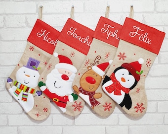 Personalised Christmas Stocking~Traditional Christmas Stocking~Xmas Stocking~Penguin~Father Christmas~Santa~Reindeer~Snowman~Family Stocking