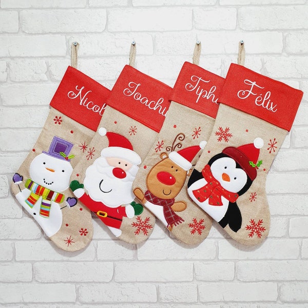 Personalised Christmas Stocking~Traditional Christmas Stocking~Xmas Stocking~Penguin~Father Christmas~Santa~Reindeer~Snowman~Family Stocking