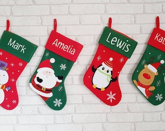 Personalised Christmas Stockings~Reindeer Stocking~Father Christmas Stocking~Penguin Stocking~Xmas Decoration