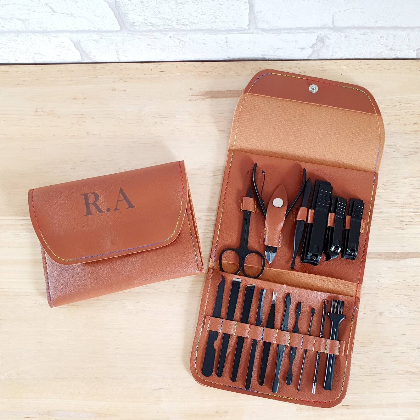 Monogrammed Manicure Set Mens Pu Leather Manicure Case and Etsy