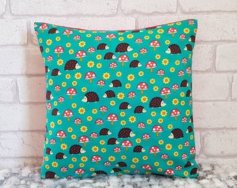 Hedgehog Pillow 12" Square~Woodland Cushion~Child's Bedroom~Baby's Nursery~Decorative Pillow Case and Insert~Cotton Fabric~Playroom Decor